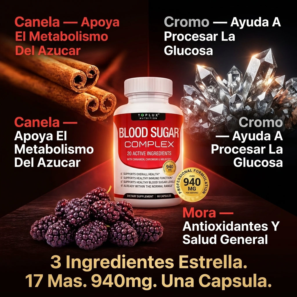 Blood Sugar Complex — Controla Tu Azúcar, Elimina El Bajón De Energía y Reduce Los Antojos Con 20 Ingredientes Activos ⚡