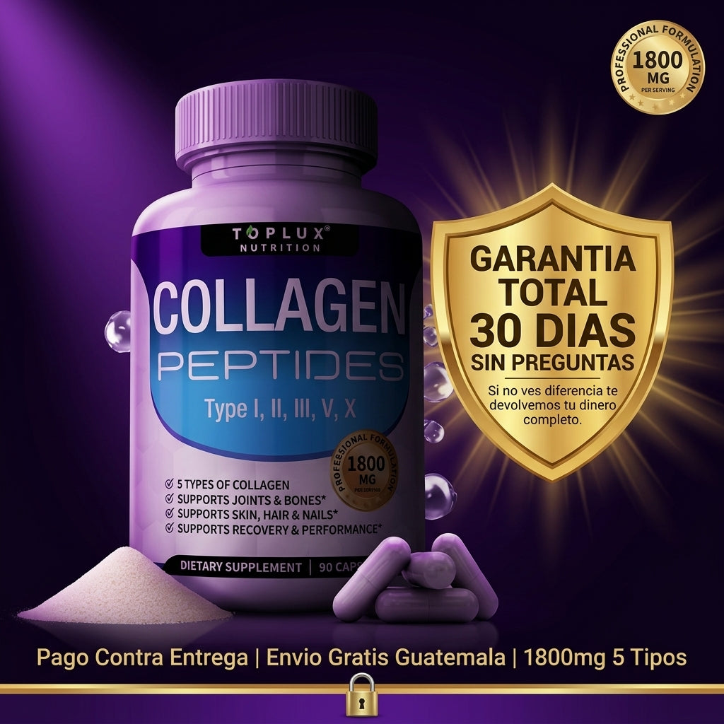 Collagen Peptides 90 Cápsulas — Piel Radiante, Cabello Fuerte y Uñas Perfectas Con 5 Tipos de Colágeno en 1 ✨