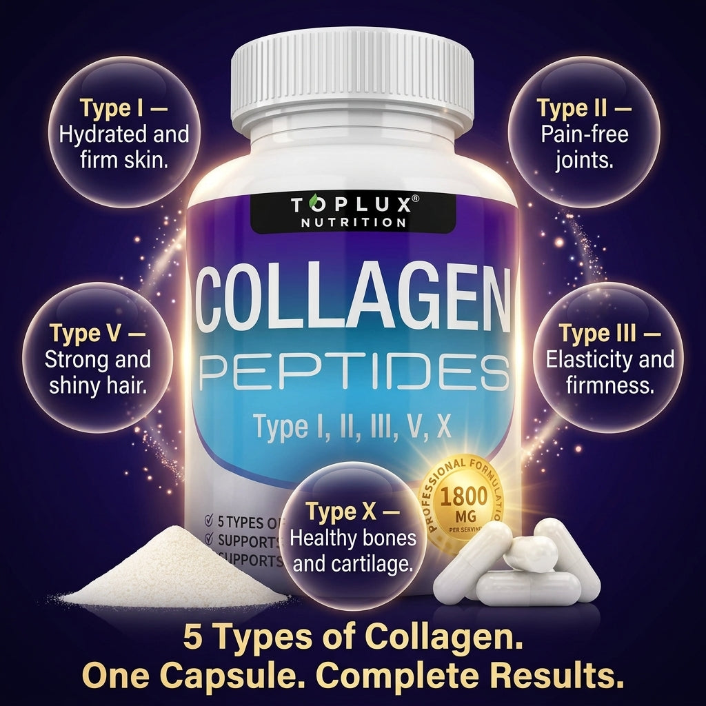 Collagen Peptides 90 Cápsulas — Piel Radiante, Cabello Fuerte y Uñas Perfectas Con 5 Tipos de Colágeno en 1 ✨