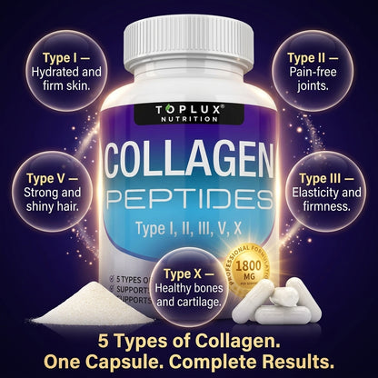 Collagen Peptides 90 Cápsulas — Piel Radiante, Cabello Fuerte y Uñas Perfectas Con 5 Tipos de Colágeno en 1 ✨