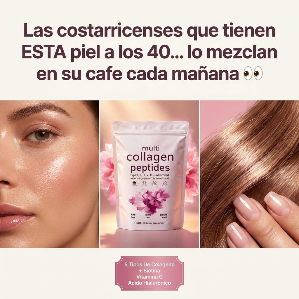 Multi Collagen Peptides — Piel Radiante, Cabello Fuerte y Uñas Perfectas Con 5 Tipos de Colágeno + Biotina, Vitamina C y Ácido Hialurónico ✨🌸