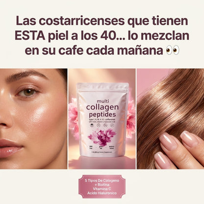 Multi Collagen Peptides — Piel Radiante, Cabello Fuerte y Uñas Perfectas Con 5 Tipos de Colágeno + Biotina, Vitamina C y Ácido Hialurónico ✨🌸