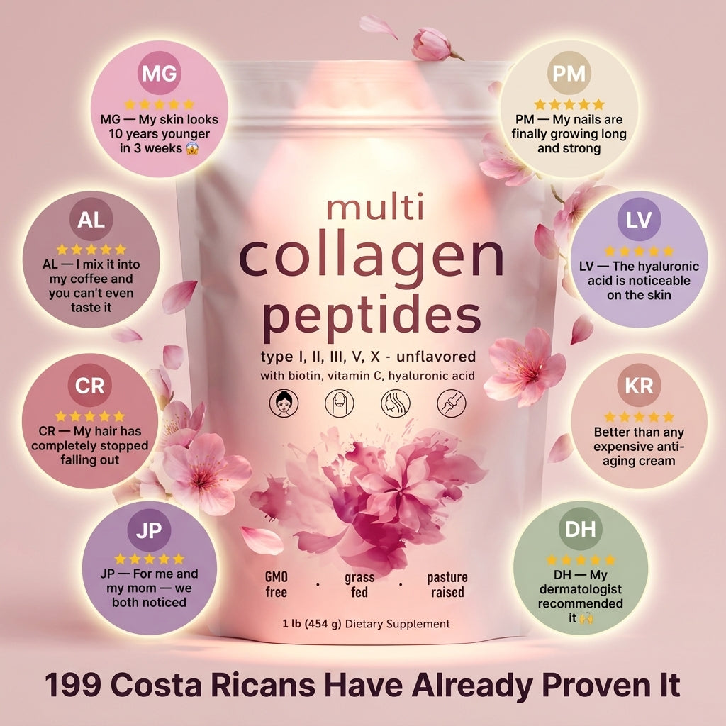 Multi Collagen Peptides — Piel Radiante, Cabello Fuerte y Uñas Perfectas Con 5 Tipos de Colágeno + Biotina, Vitamina C y Ácido Hialurónico ✨🌸