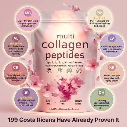 Multi Collagen Peptides — Piel Radiante, Cabello Fuerte y Uñas Perfectas Con 5 Tipos de Colágeno + Biotina, Vitamina C y Ácido Hialurónico ✨🌸