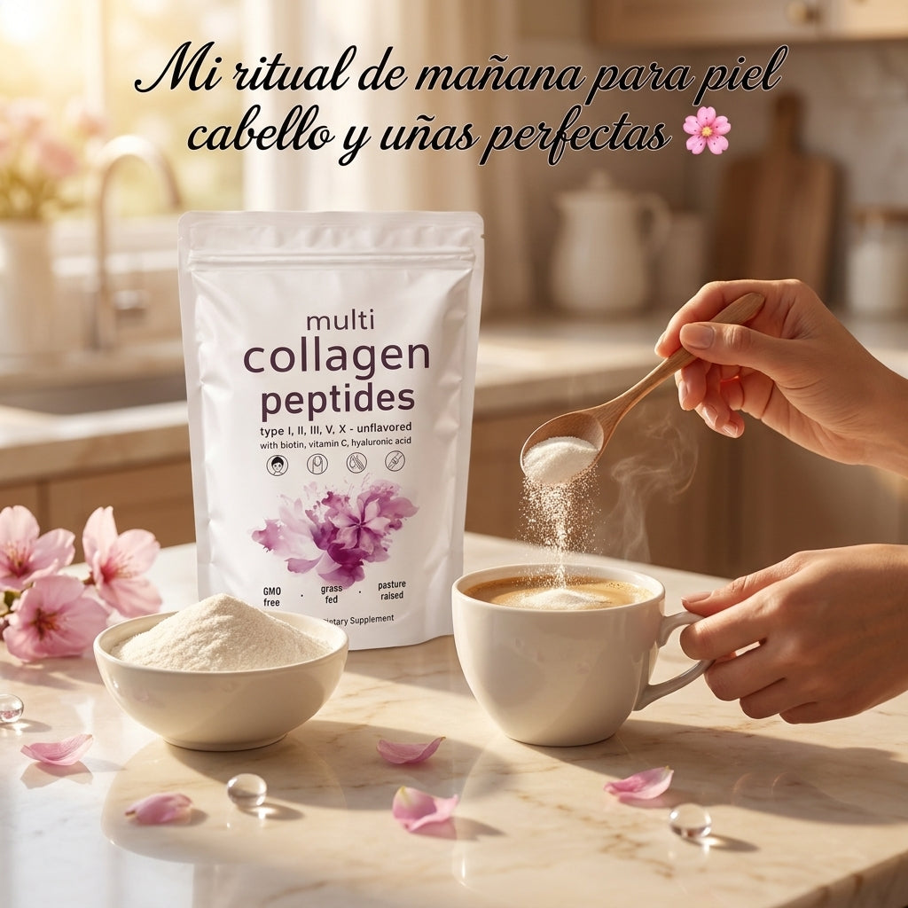 Multi Collagen Peptides — Piel Radiante, Cabello Fuerte y Uñas Perfectas Con 5 Tipos de Colágeno + Biotina, Vitamina C y Ácido Hialurónico ✨🌸
