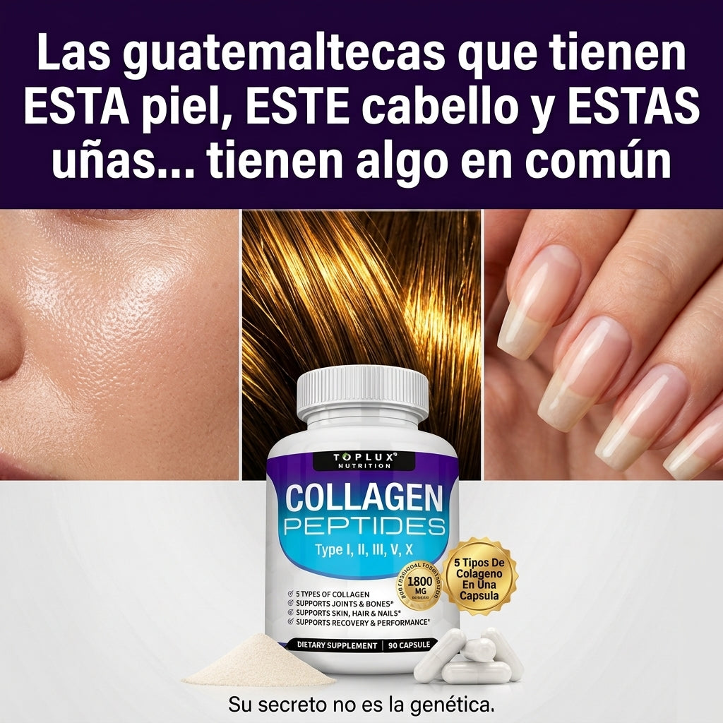 Collagen Peptides 90 Cápsulas — Piel Radiante, Cabello Fuerte y Uñas Perfectas Con 5 Tipos de Colágeno en 1 ✨