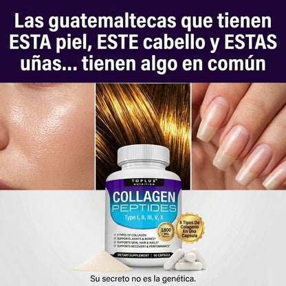 Collagen Peptides 90 Cápsulas — Piel Radiante, Cabello Fuerte y Uñas Perfectas Con 5 Tipos de Colágeno en 1 ✨