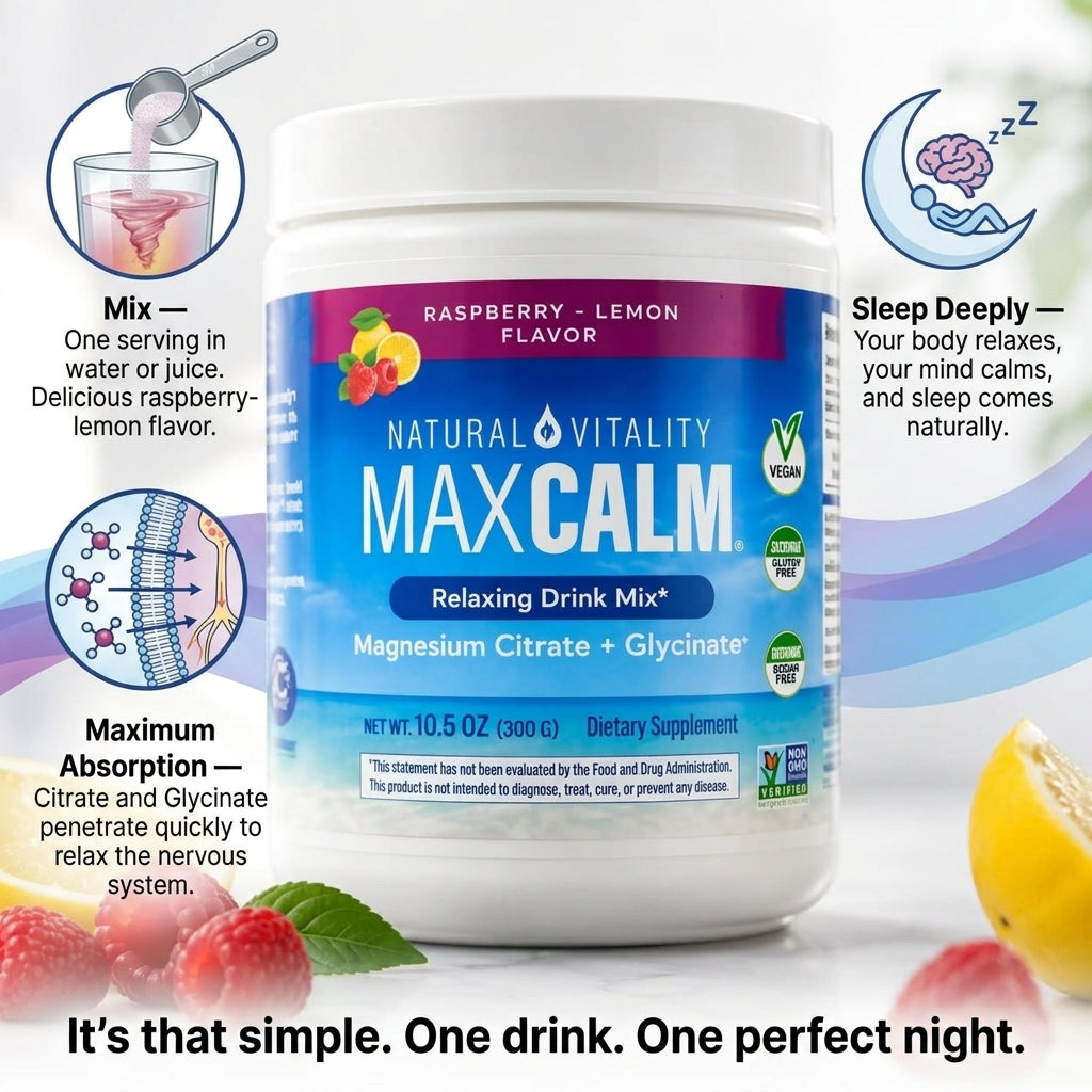 Max Calm — La Bebida Relajante Con Magnesio Que Te Ayuda a Desconectarte, Dormir Profundo y Despertar Descansada 😴🫐