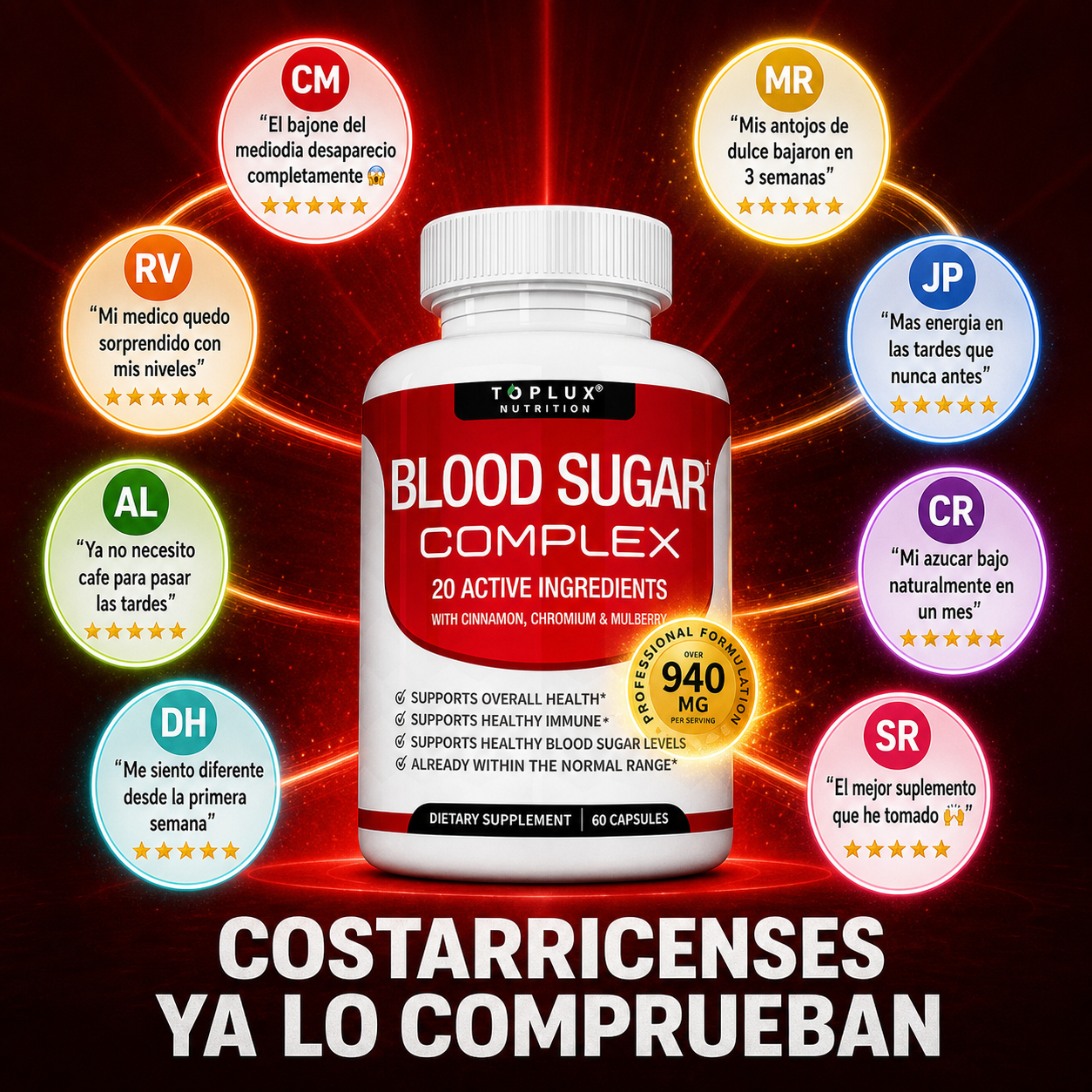 Blood Sugar Complex — Controla Tu Azúcar, Elimina El Bajón De Energía y Reduce Los Antojos Con 20 Ingredientes Activos ⚡