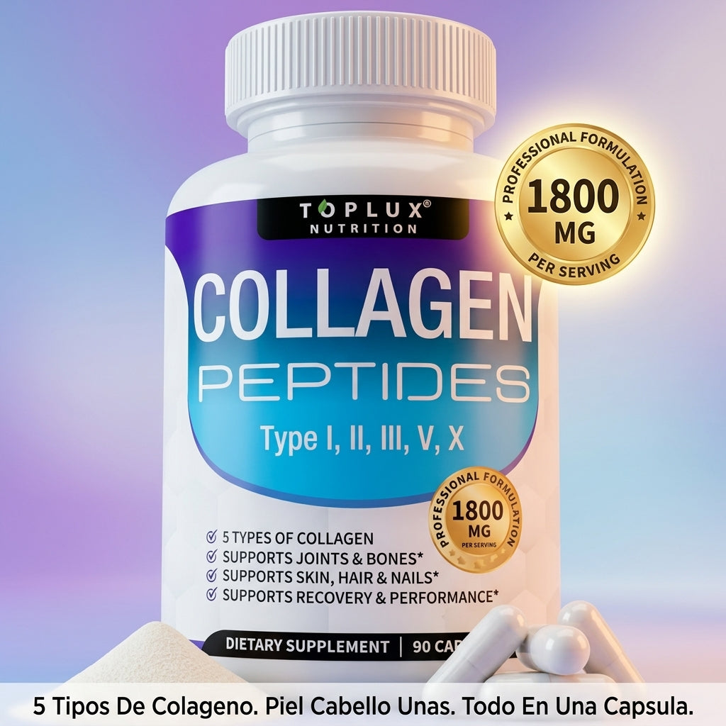 Collagen Peptides 90 Cápsulas — Piel Radiante, Cabello Fuerte y Uñas Perfectas Con 5 Tipos de Colágeno en 1 ✨