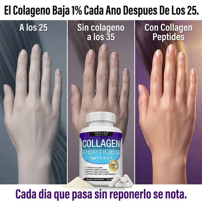 Collagen Peptides 90 Cápsulas — Piel Radiante, Cabello Fuerte y Uñas Perfectas Con 5 Tipos de Colágeno en 1 ✨