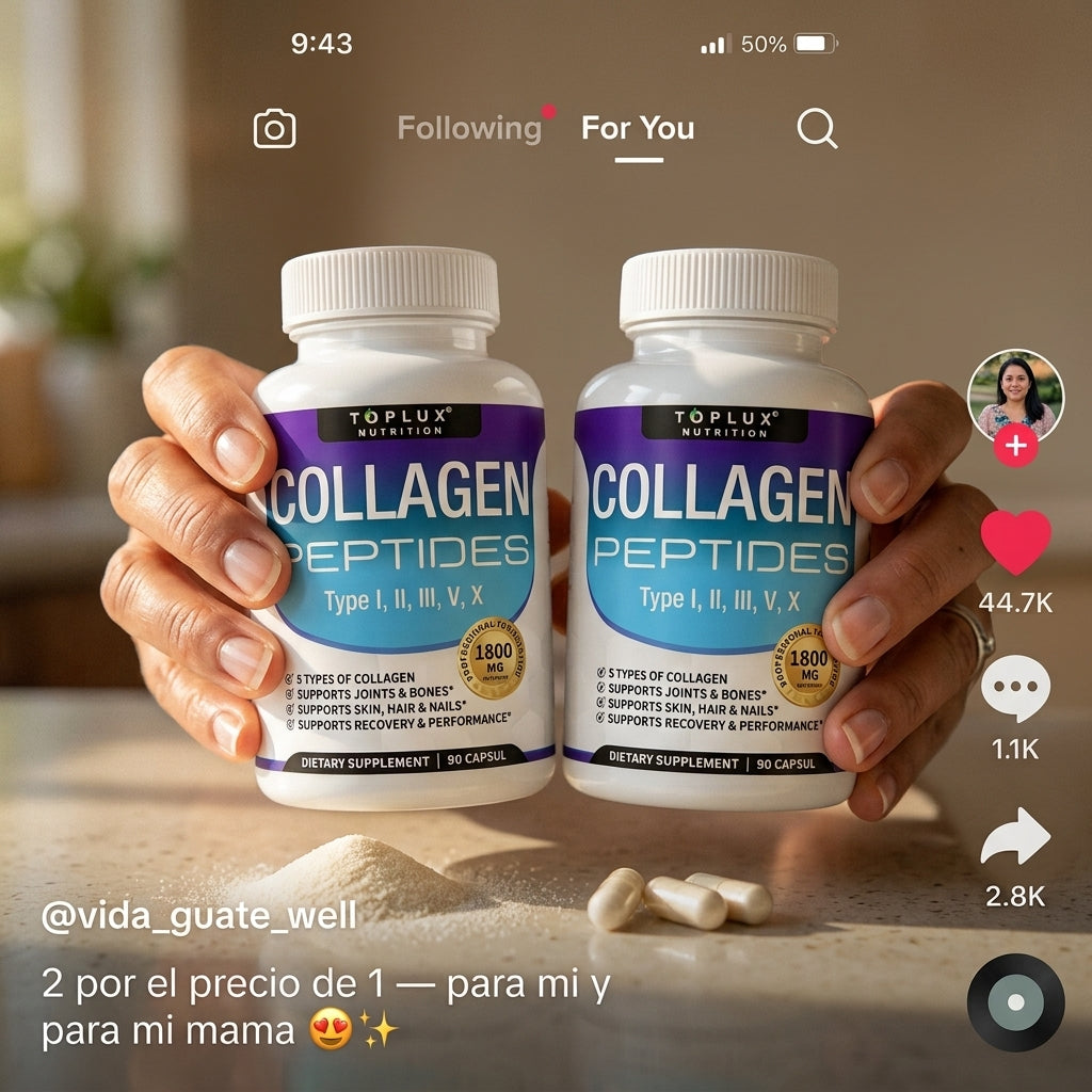 Collagen Peptides 90 Cápsulas — Piel Radiante, Cabello Fuerte y Uñas Perfectas Con 5 Tipos de Colágeno en 1 ✨