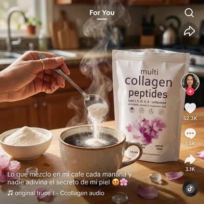 Multi Collagen Peptides — Piel Radiante, Cabello Fuerte y Uñas Perfectas Con 5 Tipos de Colágeno + Biotina, Vitamina C y Ácido Hialurónico ✨🌸