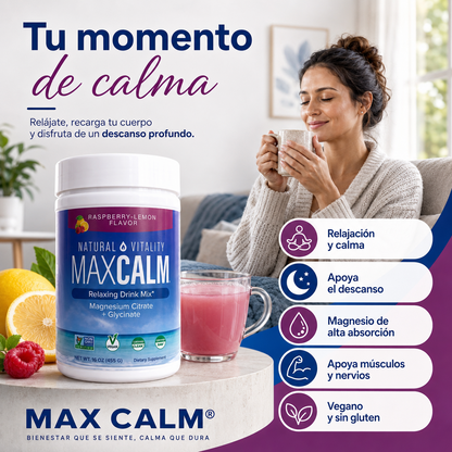 Max Calm — La Bebida Relajante Con Magnesio Que Te Ayuda a Desconectarte, Dormir Profundo y Despertar Descansada 😴🫐