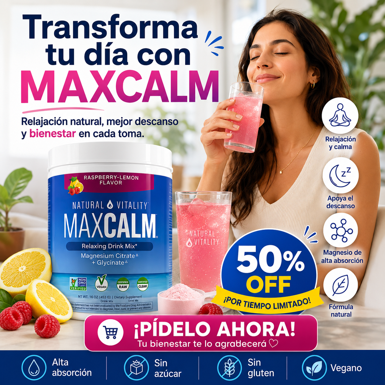 Max Calm — La Bebida Relajante Con Magnesio Que Te Ayuda a Desconectarte, Dormir Profundo y Despertar Descansada 😴🫐